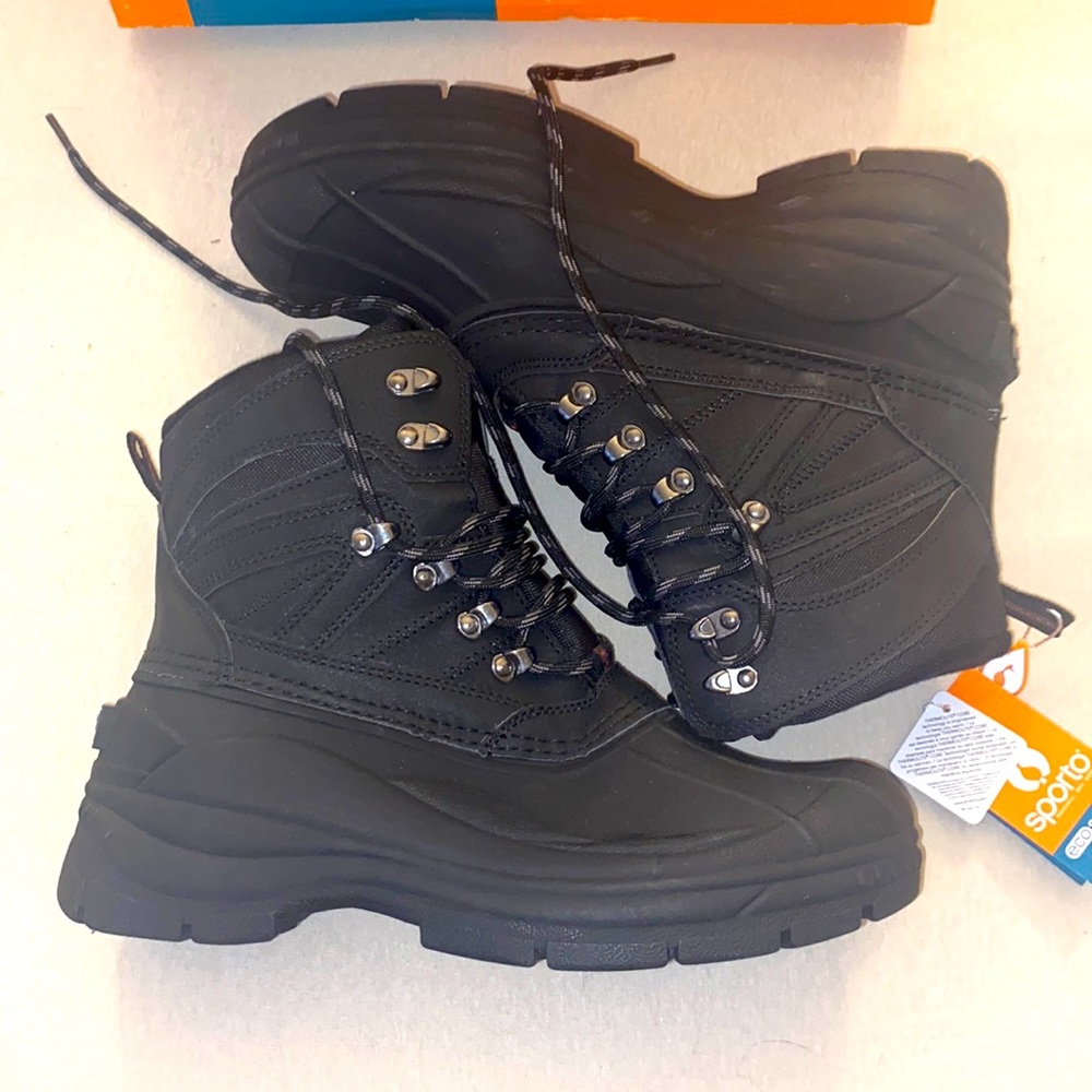 Black Sporto Mens Size 9 Boots Waterproof Shell NWT